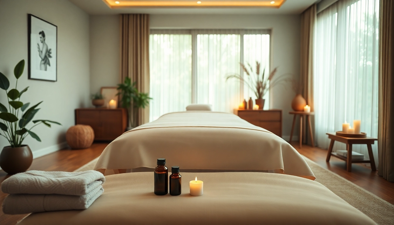 Home massage setup illustrating 평택출장마사지 with calming ambiance, inviting oils, and candles.