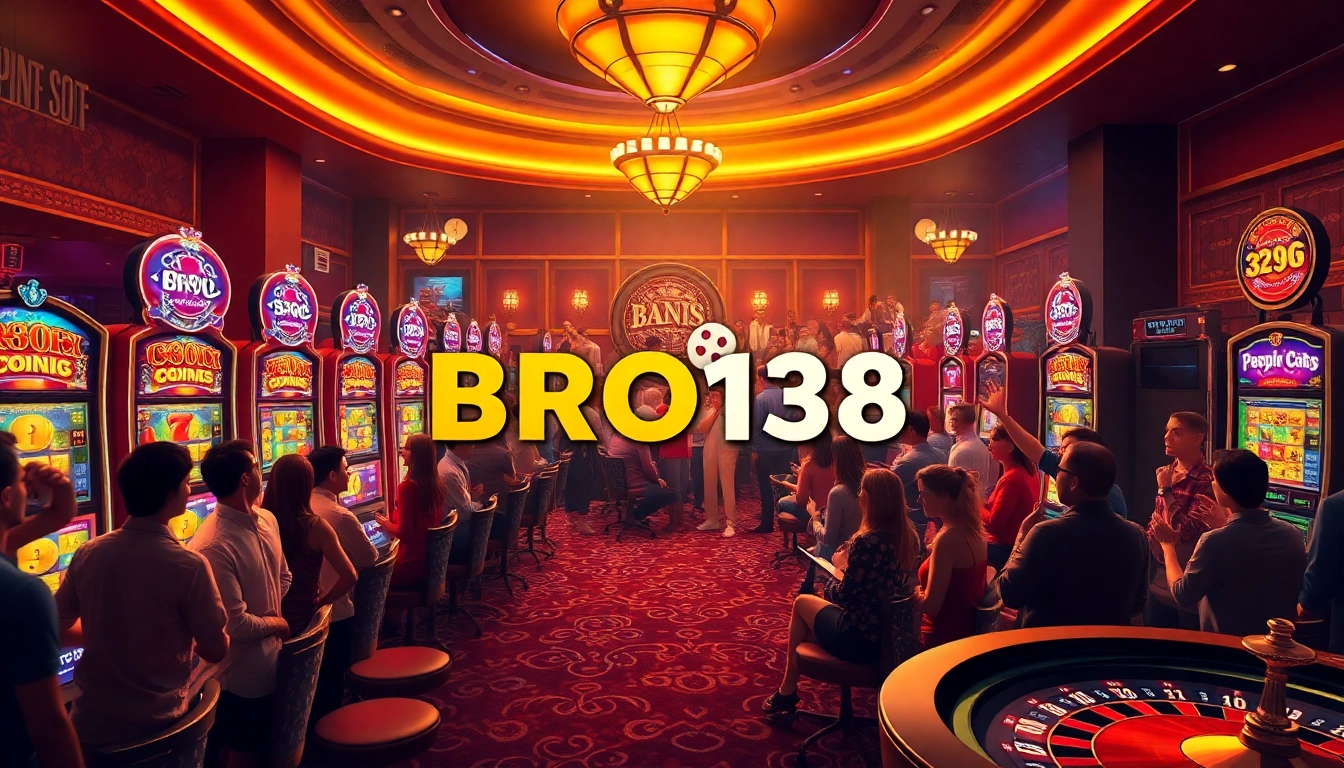 BRO138 slot gaming experience featuring vibrant slot machines and enthusiastic players in a casino.