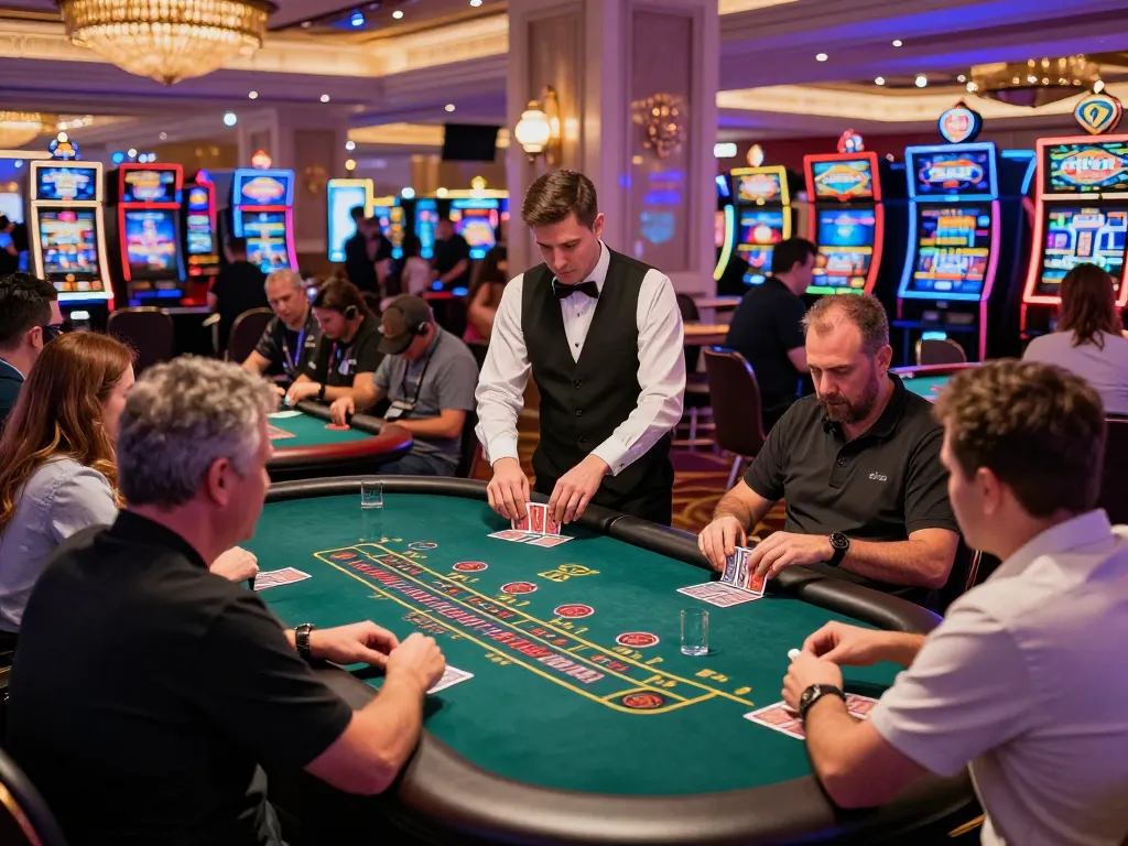 Players engaged at blackjack tables in a 9bet casino atmosphere showcasing excitement and strategy.