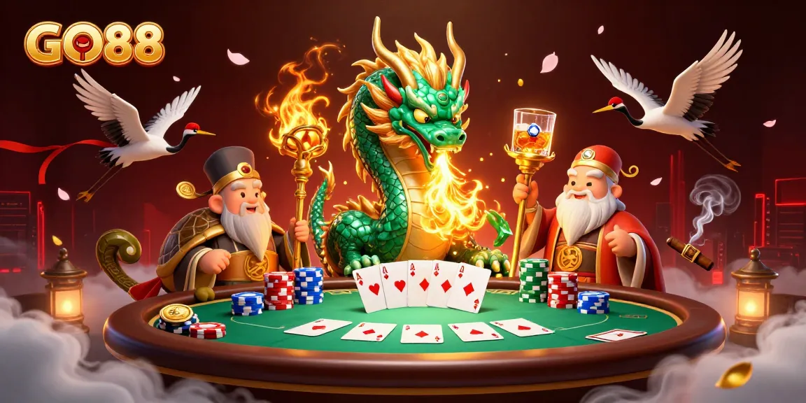 Experience GO88 with an ultra-detailed casino scene filled with vibrant characters and game elements.