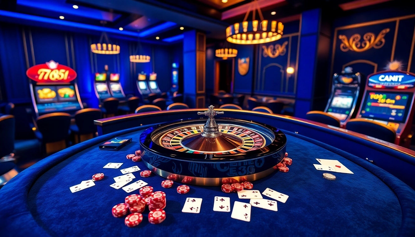 Experience the ph365 blue edition at an elegant casino table, full of poker chips and excitement.