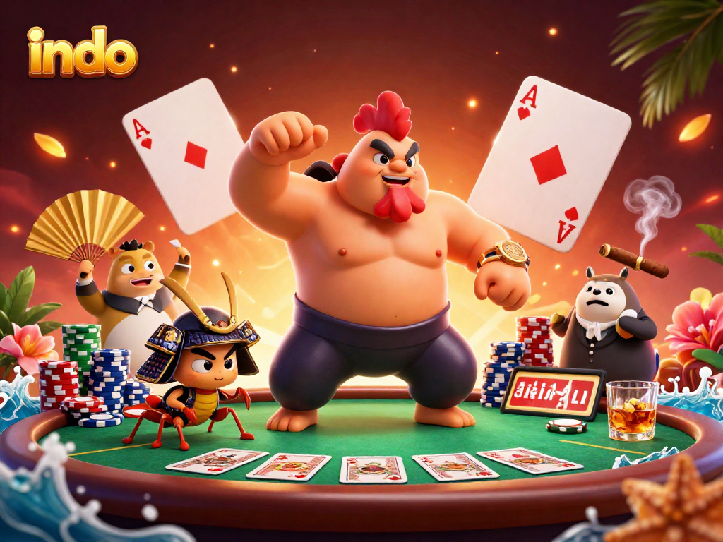 Engage in exciting gaming moments with indo, featuring a powerful sumo rooster and samurai cricket.