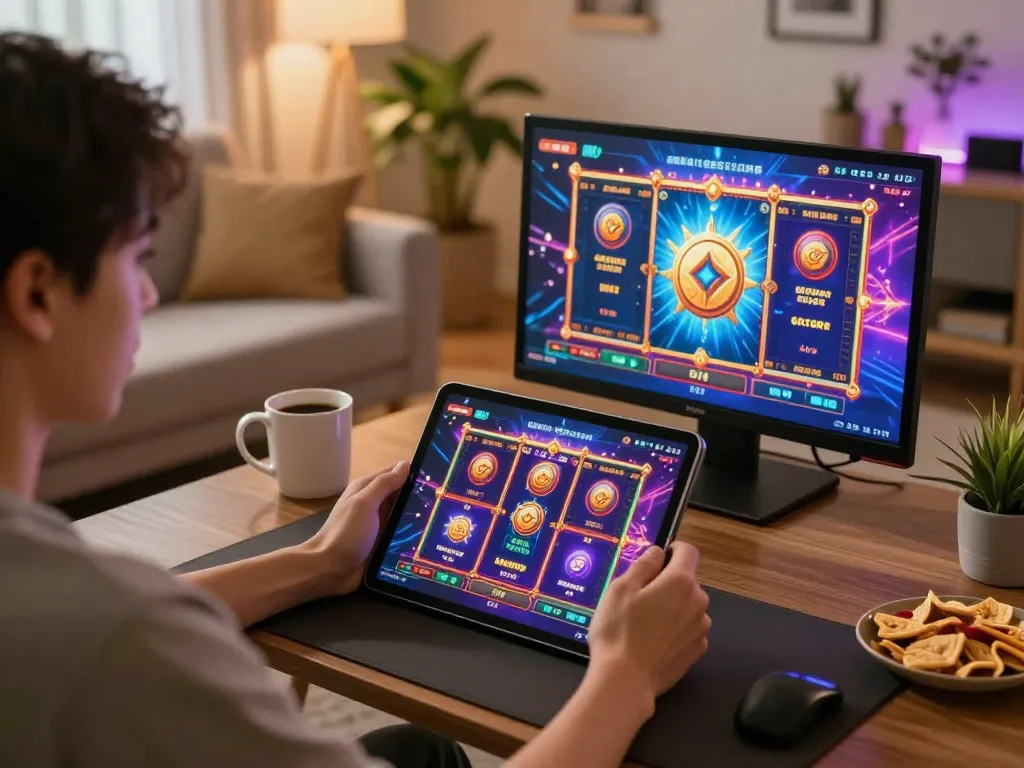 Engage with slot gacor games on a cozy tablet setup in a relaxing home environment.