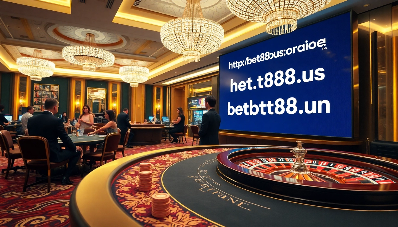 Experience luxury gambling at https://bet88b.us.com/ with vibrant poker tables and roulette wheels.