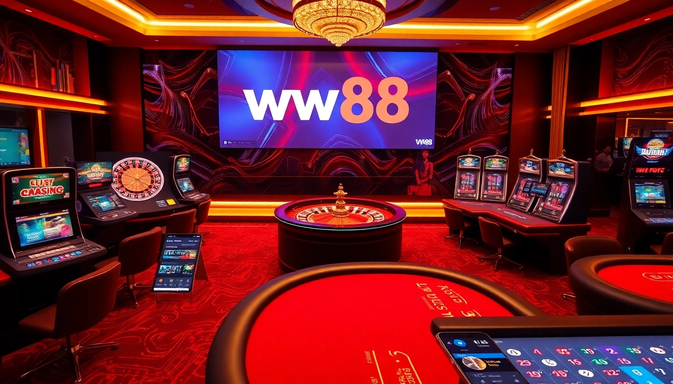 Engaging players at a luxurious online casino interface of ww88 with vibrant gaming elements.
