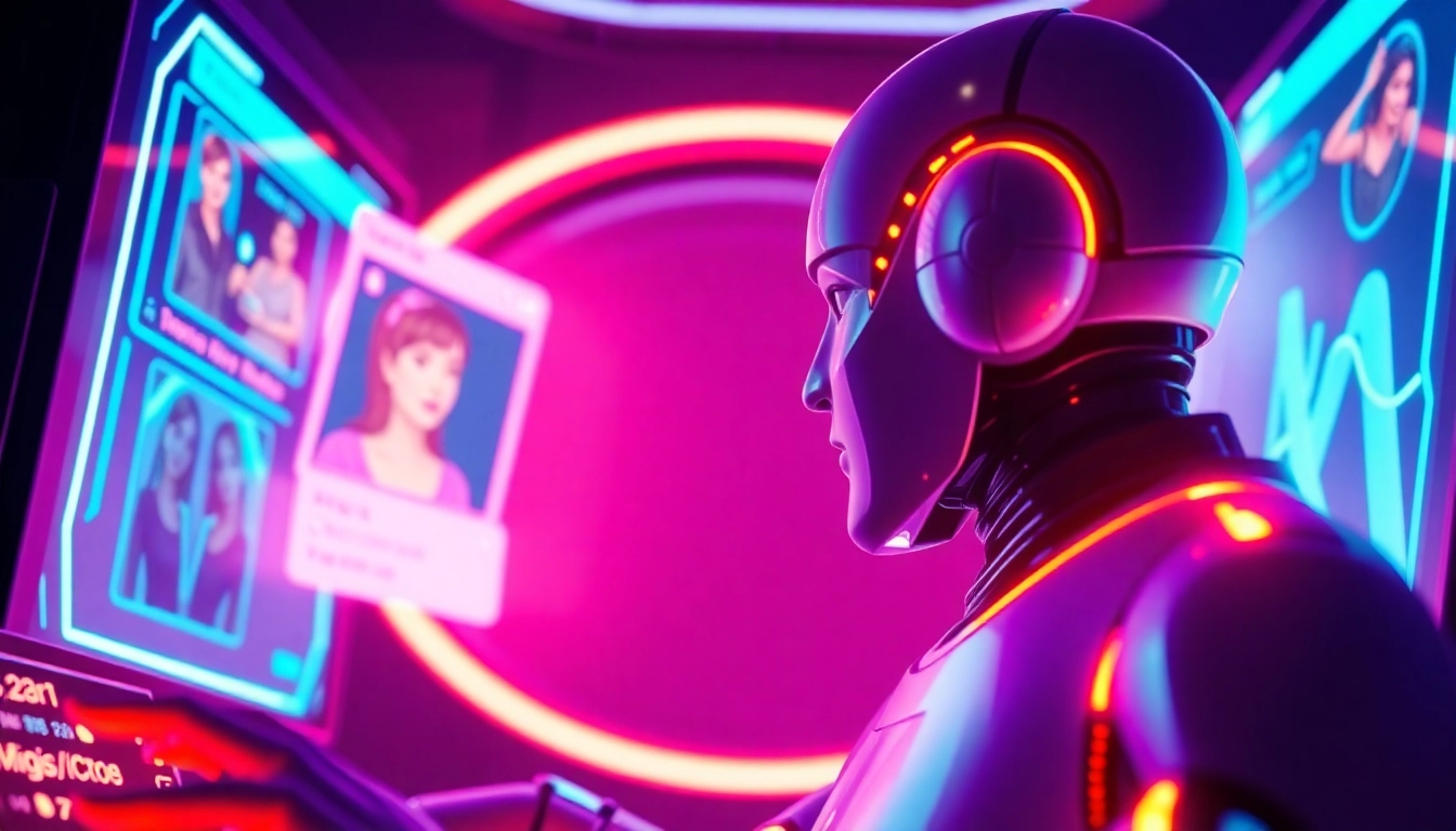 Experience engaging ai chat porn through a lively AI chatbot interface that showcases flirtatious interactions in a vibrant digital setting.
