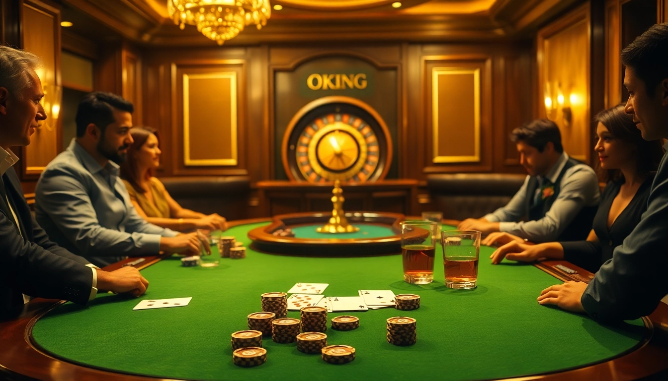 Players at the blackjack table enjoying the thrilling atmosphere of Okking's luxury casino experience.