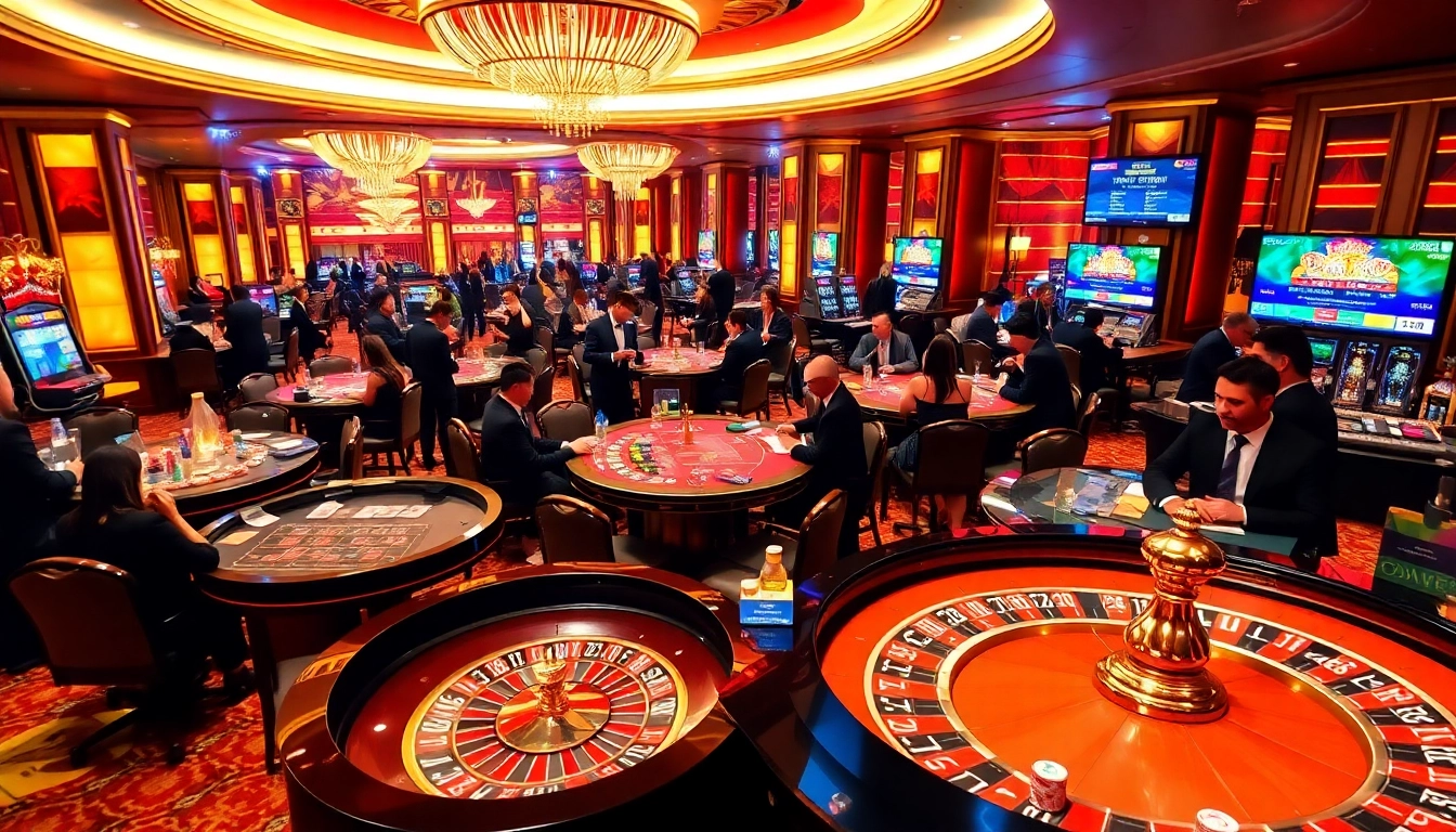 Experience the thrilling atmosphere of qh88 casino with vibrant gaming tables and excited players.