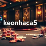 Engaging casino experience highlighting keonhacai5 amidst poker chips and roulette.