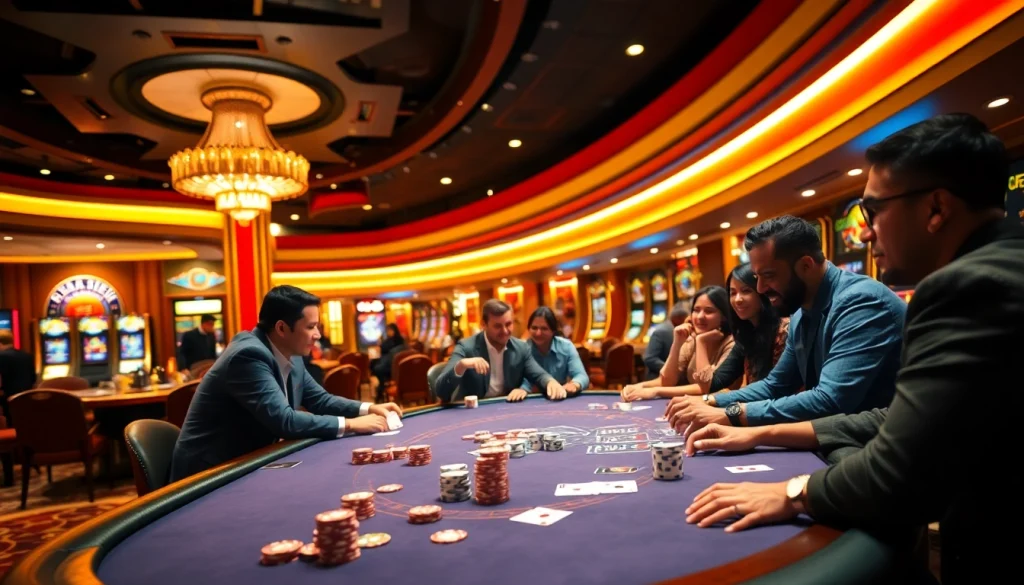 Engage with the excitement of kqbd in a vibrant casino scene featuring poker tables and gaming action.
