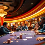 Engage with the excitement of kqbd in a vibrant casino scene featuring poker tables and gaming action.