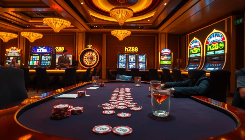 Strategic hz88 casino players placing high-stakes poker bets on a premium table