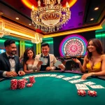 Experience the thrilling atmosphere of gambling at https://rr88.bar/, featuring players, poker chips, and roulette tables.