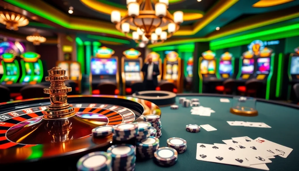 Engaging gameplay at B29 casino with vibrant poker chips and thrilling slot machines.