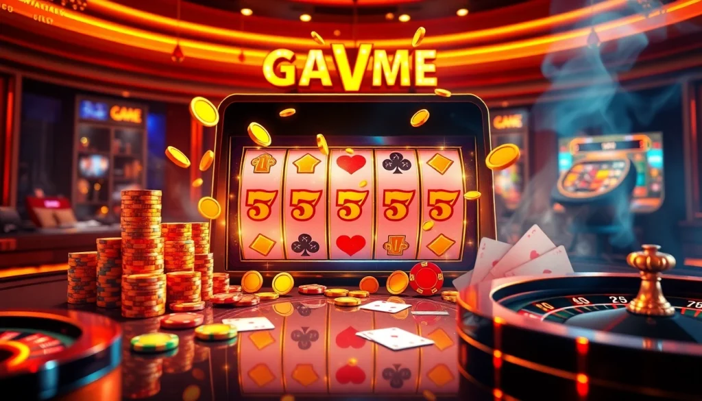 Engaging game nổ hũ slot machine triggering a vibrant jackpot payout with gold coins