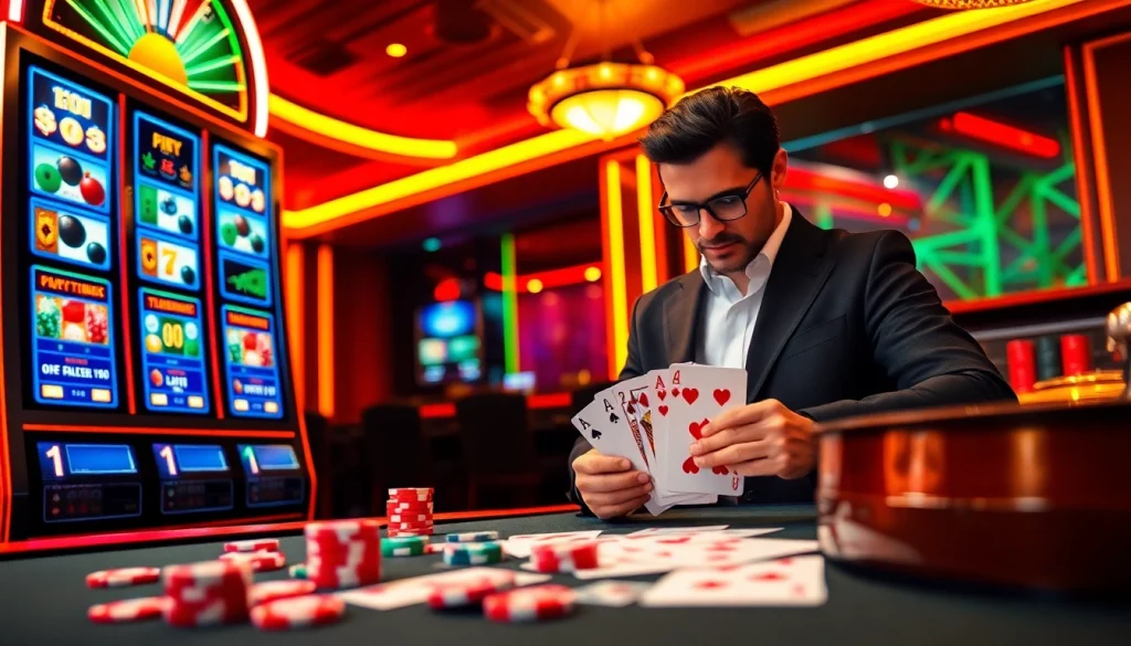 Intensify your gaming with pen 4d strategies at an upscale casino, featuring vibrant slots and poker excitement.